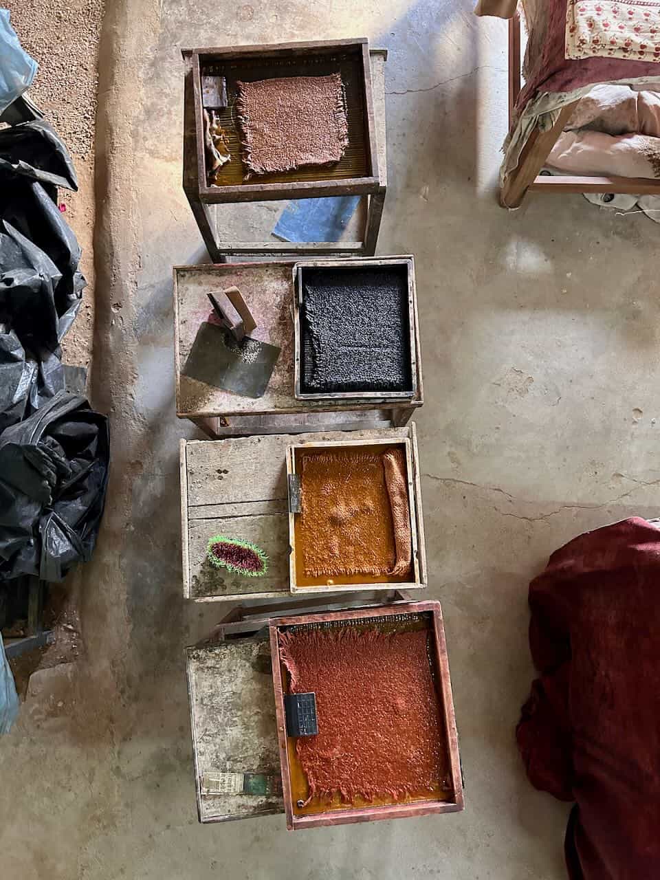 Series of natural printing pastes lined up for printing.